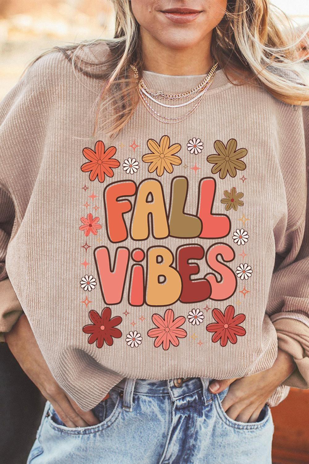 Women Apricot Twisted Rib Fall Vibe Graphic Baggy Sweatshirt | Sweatshirts