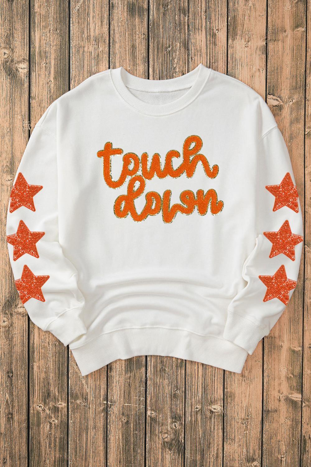 Women Beige Glittering Touch Down Patched Pattern Star Sleeve Sweatshirt | Sweatshirts
