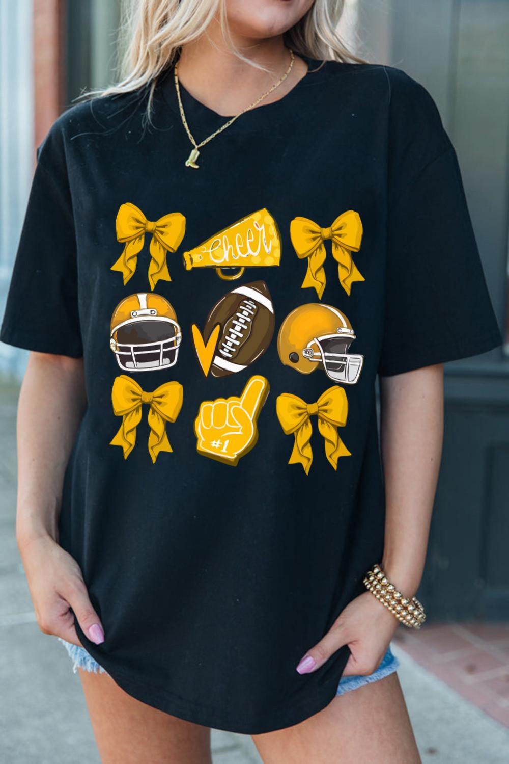 Women Black Game Day Rugby Bowknot Graphic Tee | Tees & Tanks