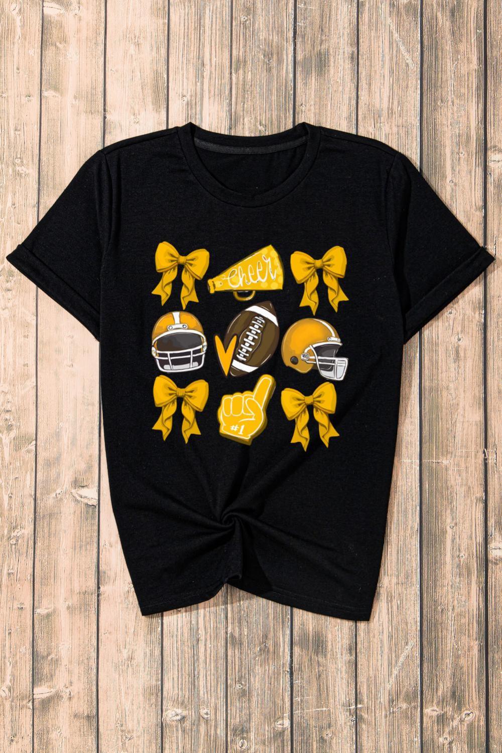 Women Black Game Day Rugby Bowknot Graphic Tee | Tees & Tanks