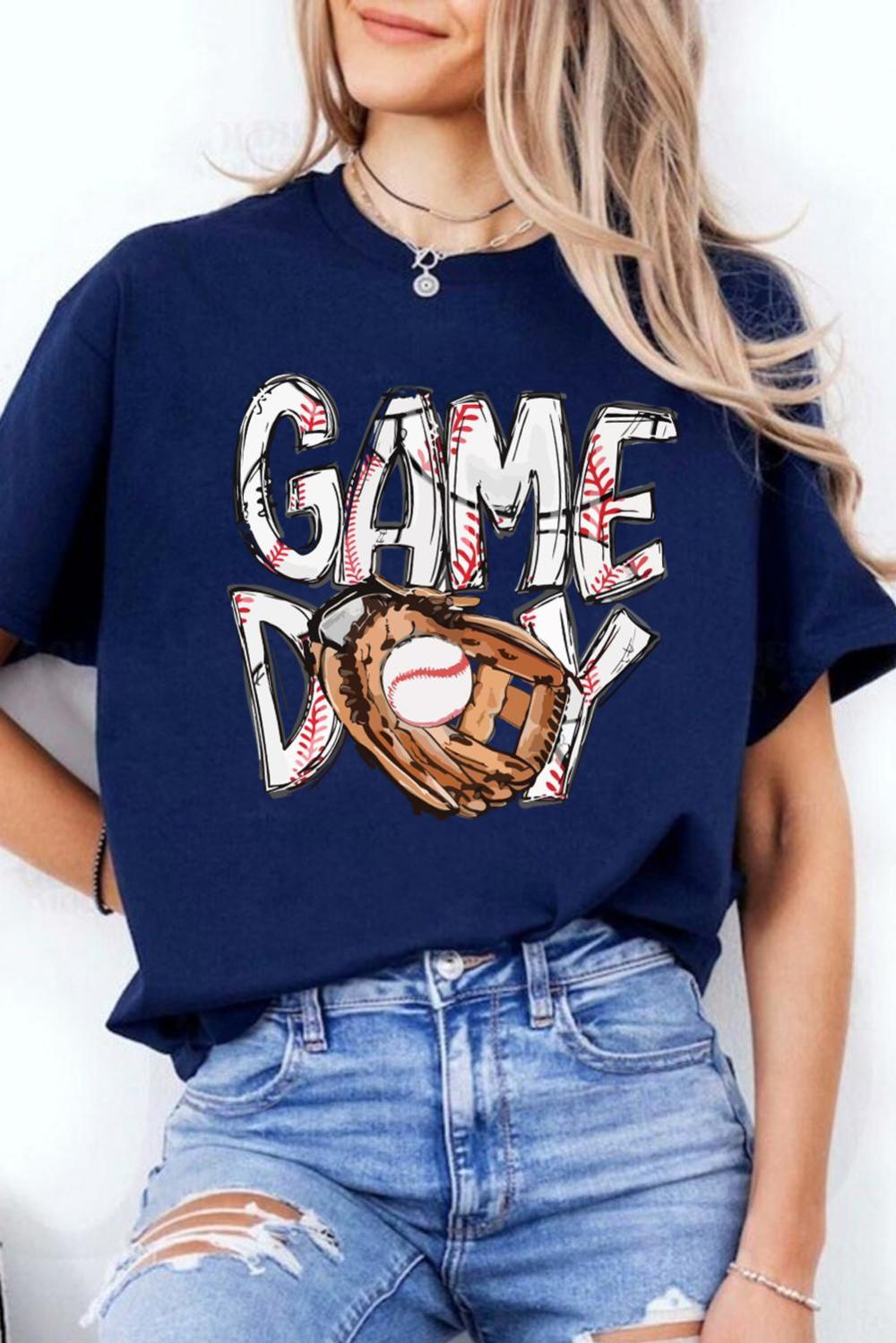 Women Blue Gamy Day Baseball Crewneck T Shirt | Tees & Tanks