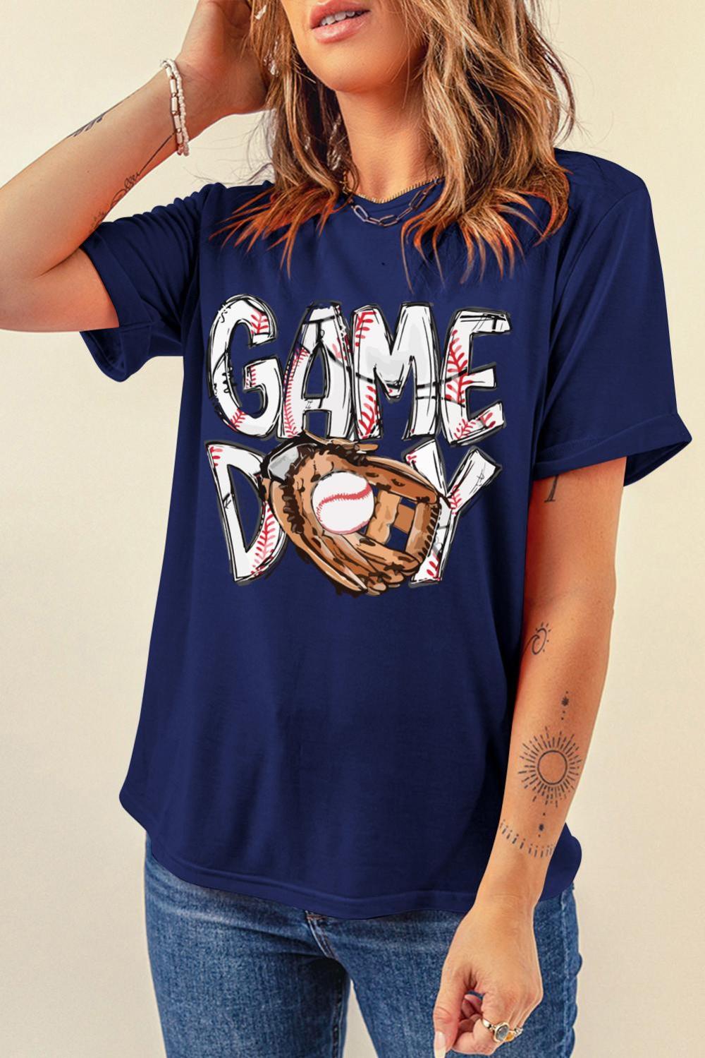 Women Blue Gamy Day Baseball Crewneck T Shirt | Tees & Tanks