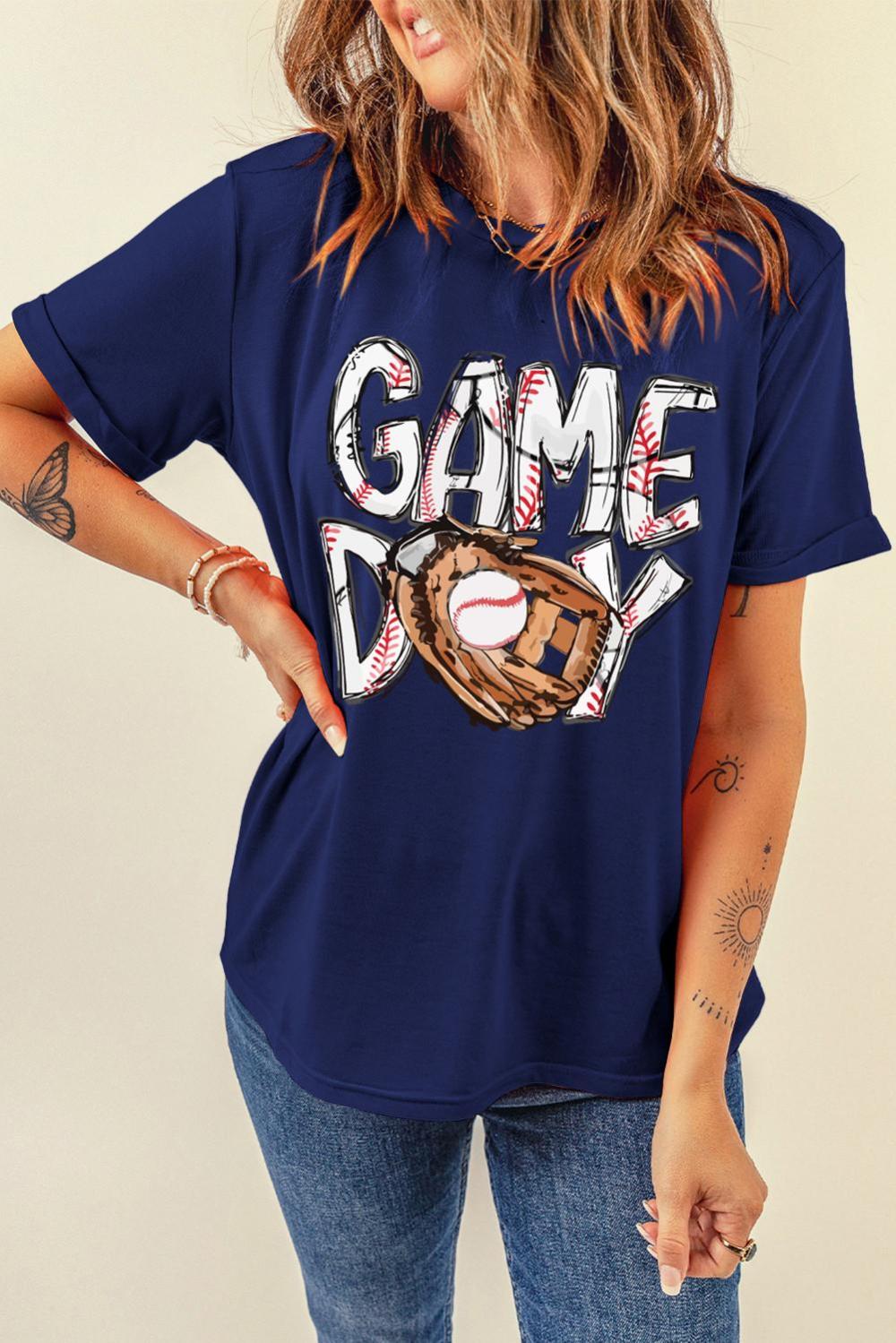 Women Blue Gamy Day Baseball Crewneck T Shirt | Tees & Tanks