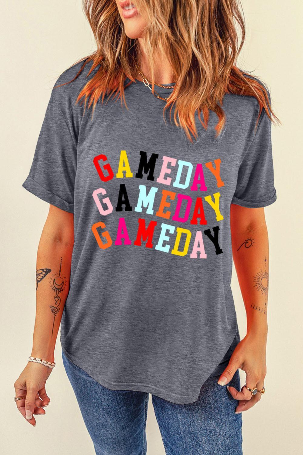 Women Gray Gameday Letter Crewneck T Shirt | Tees & Tanks
