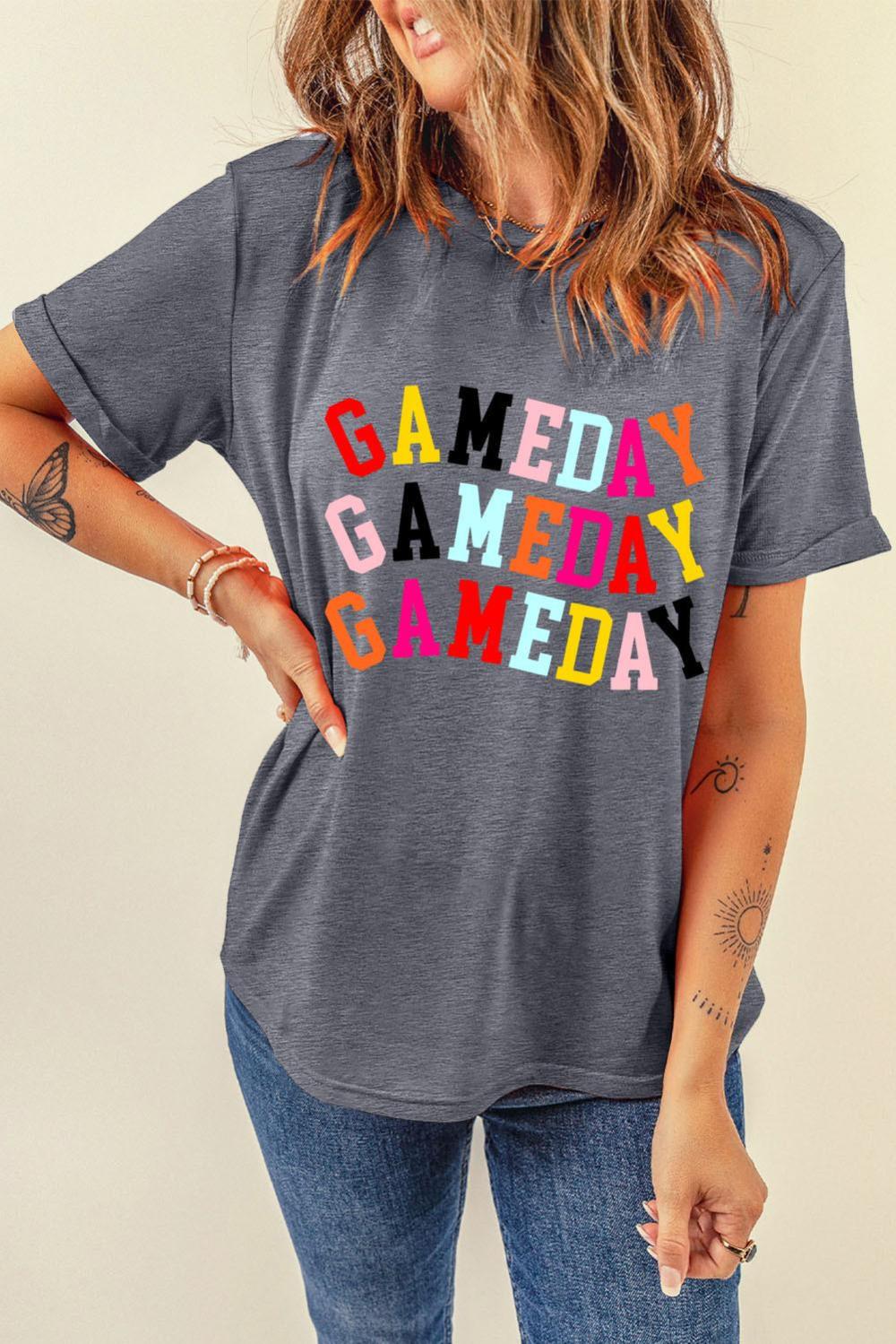Women Gray Gameday Letter Crewneck T Shirt | Tees & Tanks