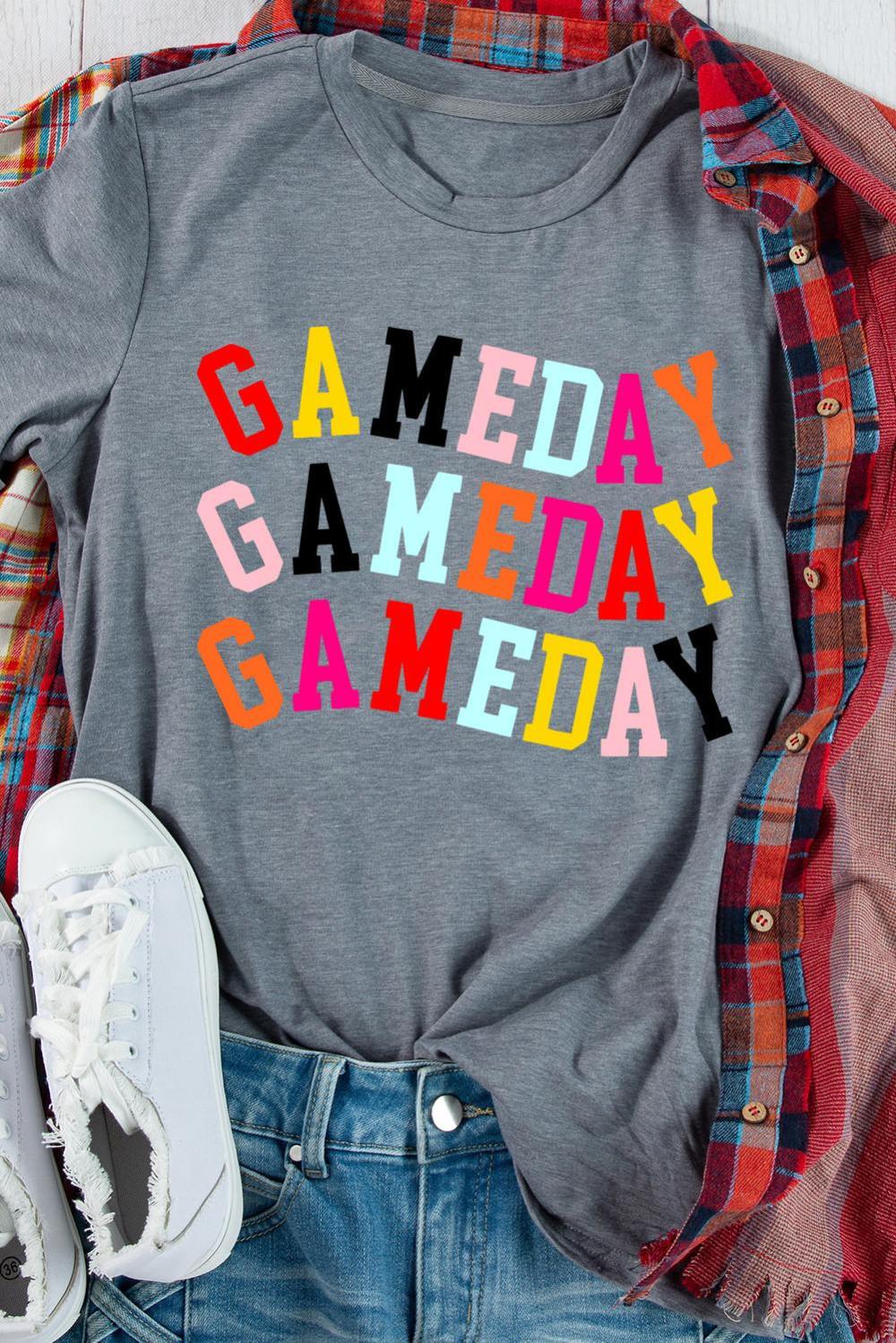 Women Gray Gameday Letter Crewneck T Shirt | Tees & Tanks