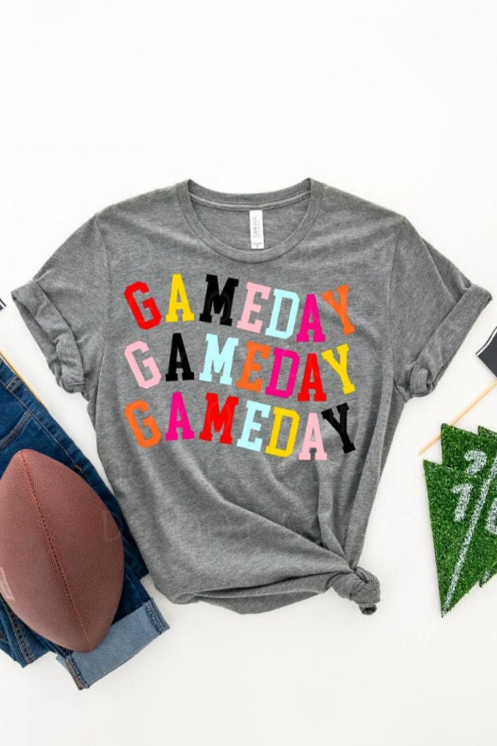 Women Gray Gameday Letter Crewneck T Shirt | Tees & Tanks