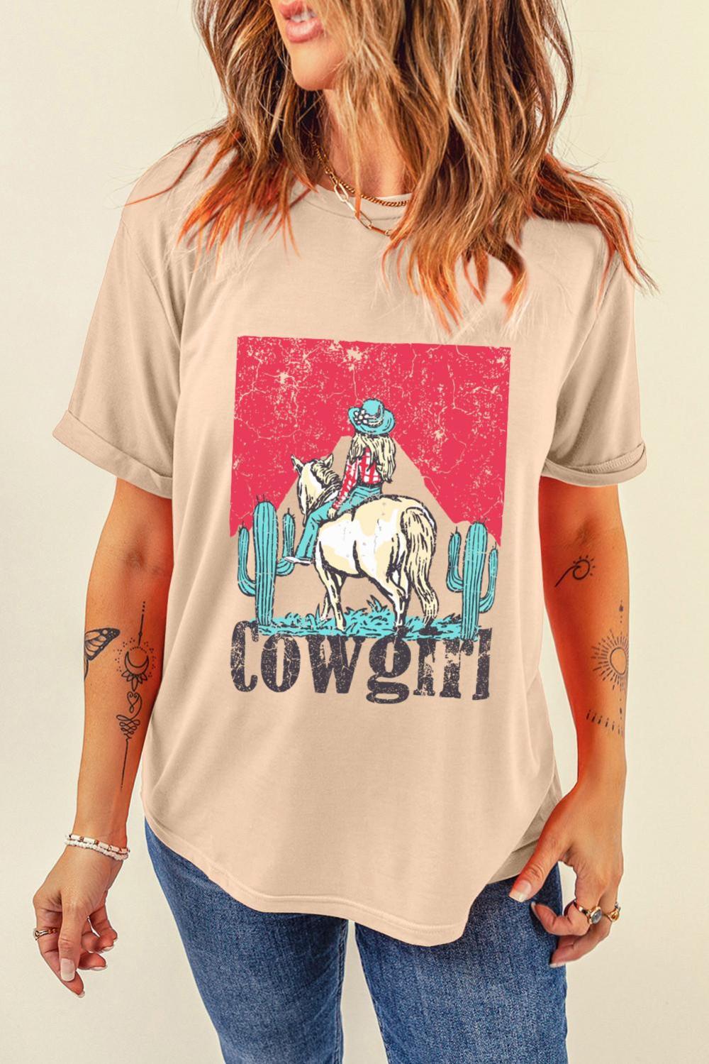 Women Khaki Cowgirl Slogan Print Rodeo Graphic Tee | Tees & Tanks