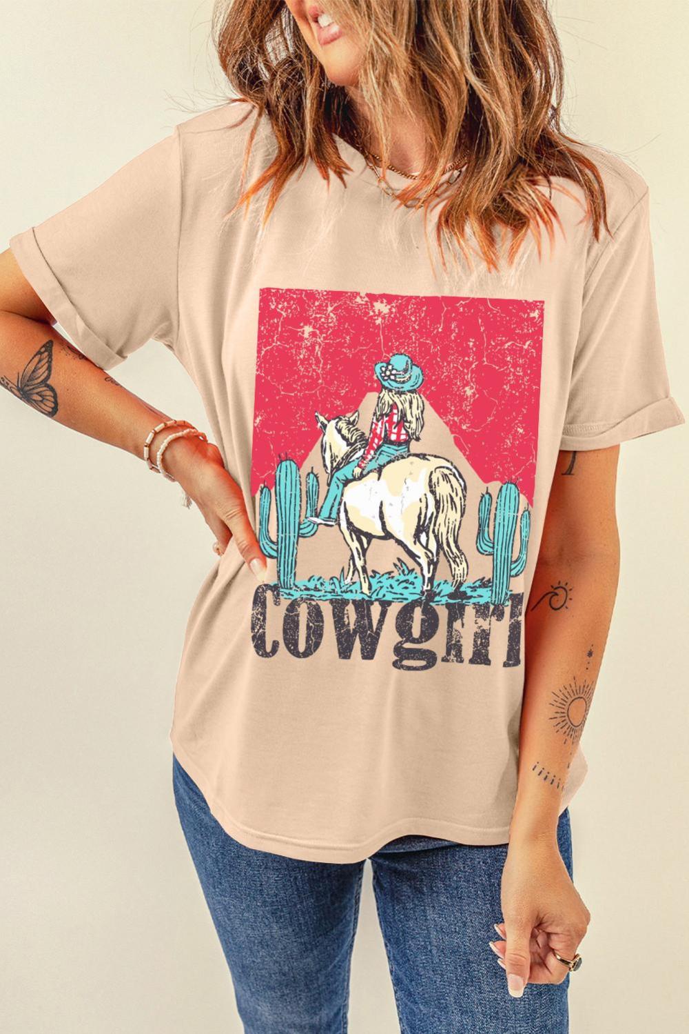 Women Khaki Cowgirl Slogan Print Rodeo Graphic Tee | Tees & Tanks