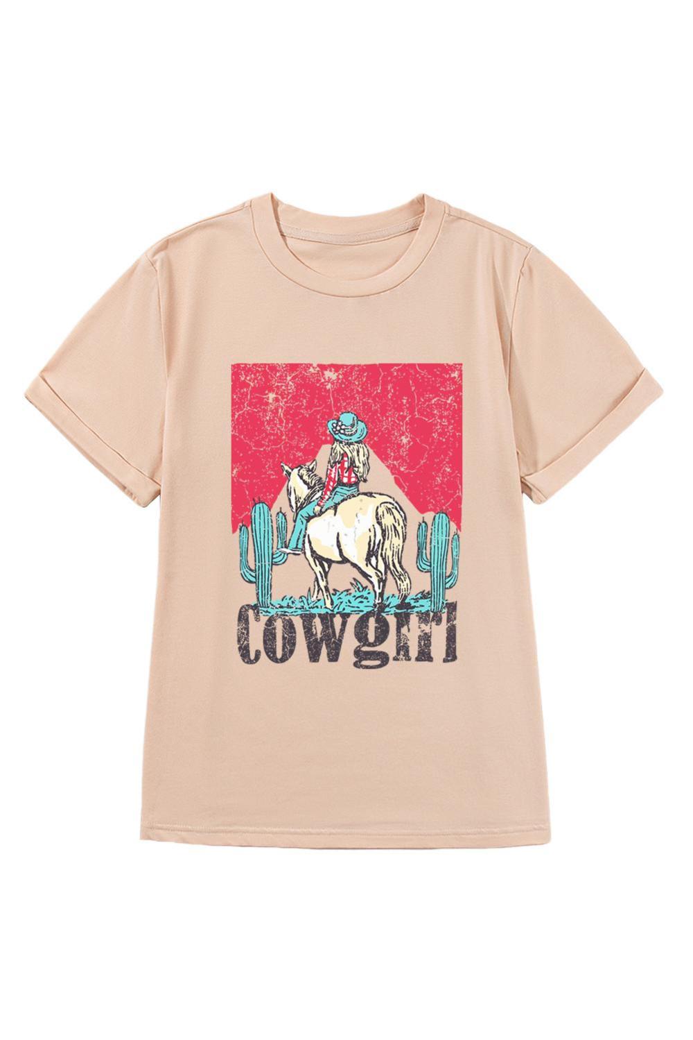 Women Khaki Cowgirl Slogan Print Rodeo Graphic Tee | Tees & Tanks