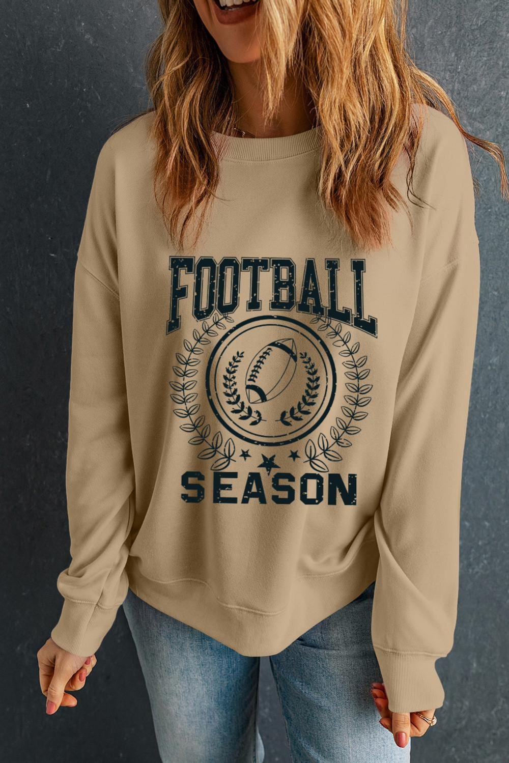 Women Khaki Game Day Rugby Football Season Graphic Sweatshirt | Sweatshirts