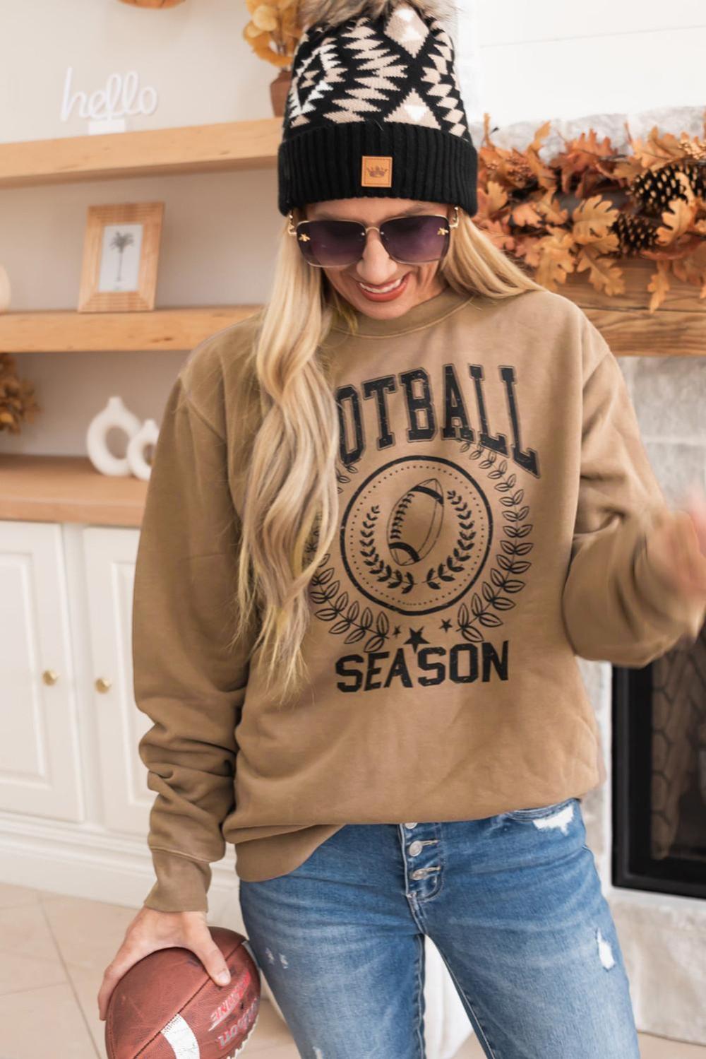 Women Khaki Game Day Rugby Football Season Graphic Sweatshirt | Sweatshirts