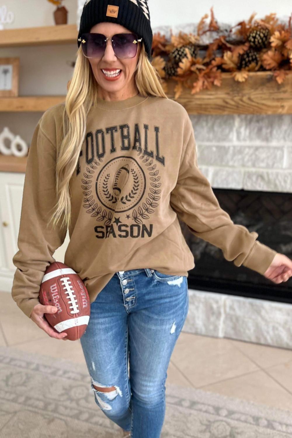 Women Khaki Game Day Rugby Football Season Graphic Sweatshirt | Sweatshirts