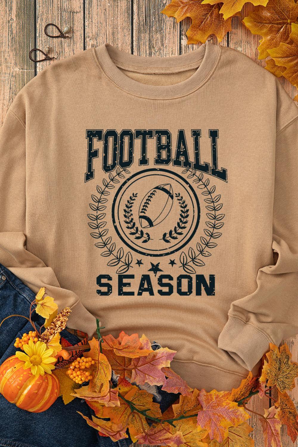 Women Khaki Game Day Rugby Football Season Graphic Sweatshirt | Sweatshirts