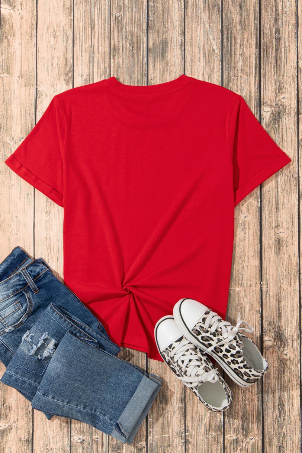 Women Red Checkered Game Day Graphic T Shirt | Tees & Tanks