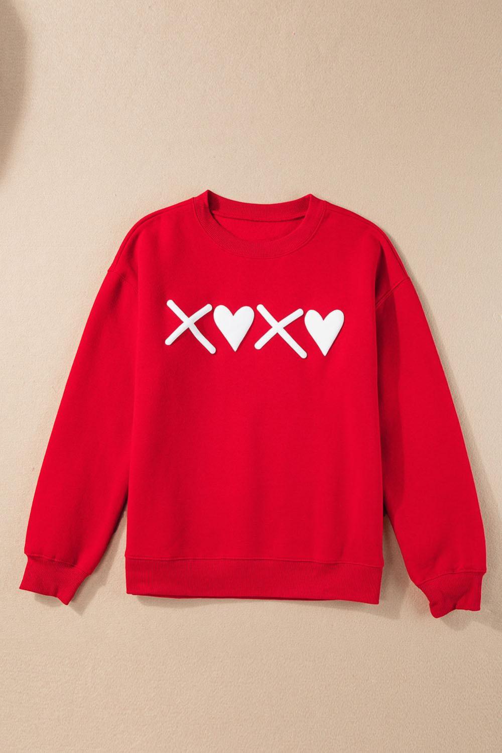 Women Red Xoxo Heart Print Valentine Graphic Sweatshirt | Sweatshirts