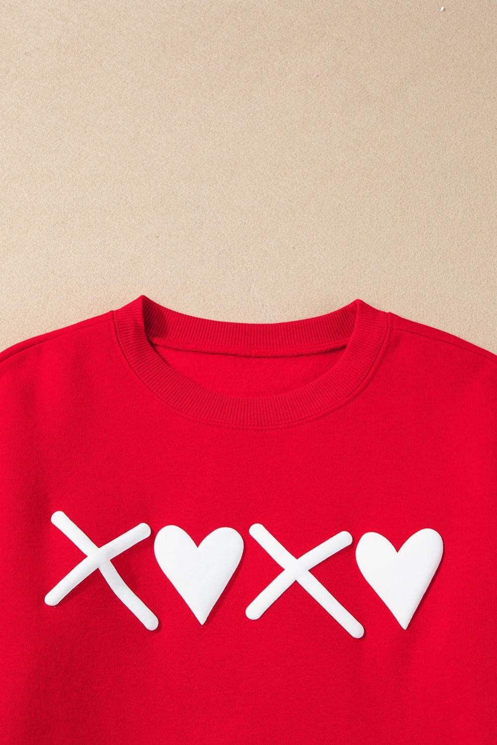 Women Red Xoxo Heart Print Valentine Graphic Sweatshirt | Sweatshirts