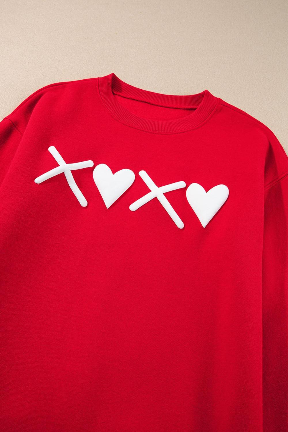 Women Red Xoxo Heart Print Valentine Graphic Sweatshirt | Sweatshirts