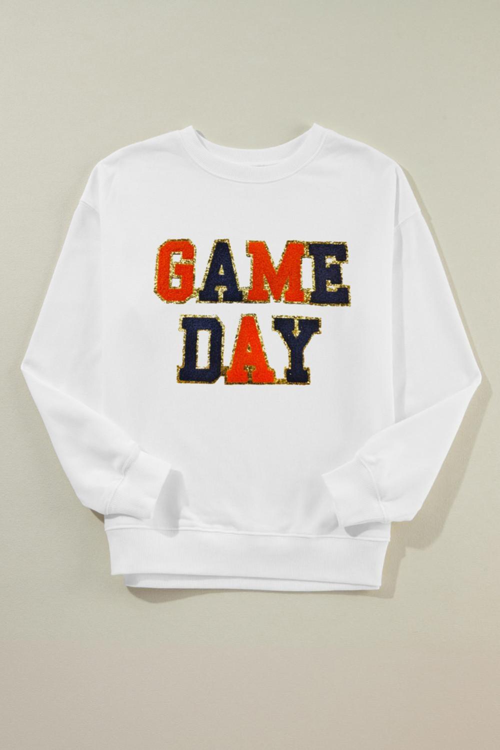 Women White Chenille Game Day Letter Round Neck Sweatshirt | Sweatshirts