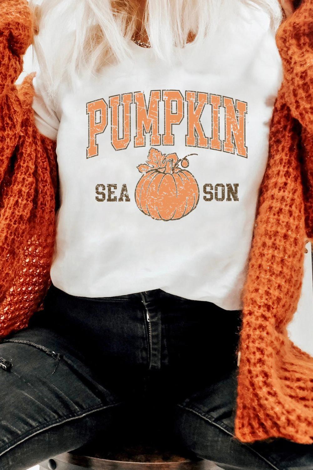 Women White Pumpkin Season Cracking Printed Cotton Blend T Shirt | Tees & Tanks