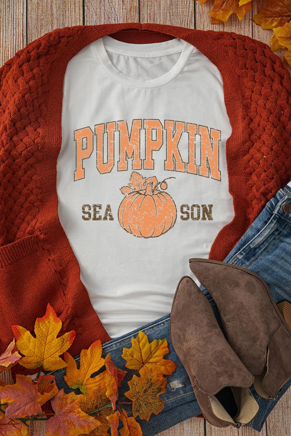 Women White Pumpkin Season Cracking Printed Cotton Blend T Shirt | Tees & Tanks