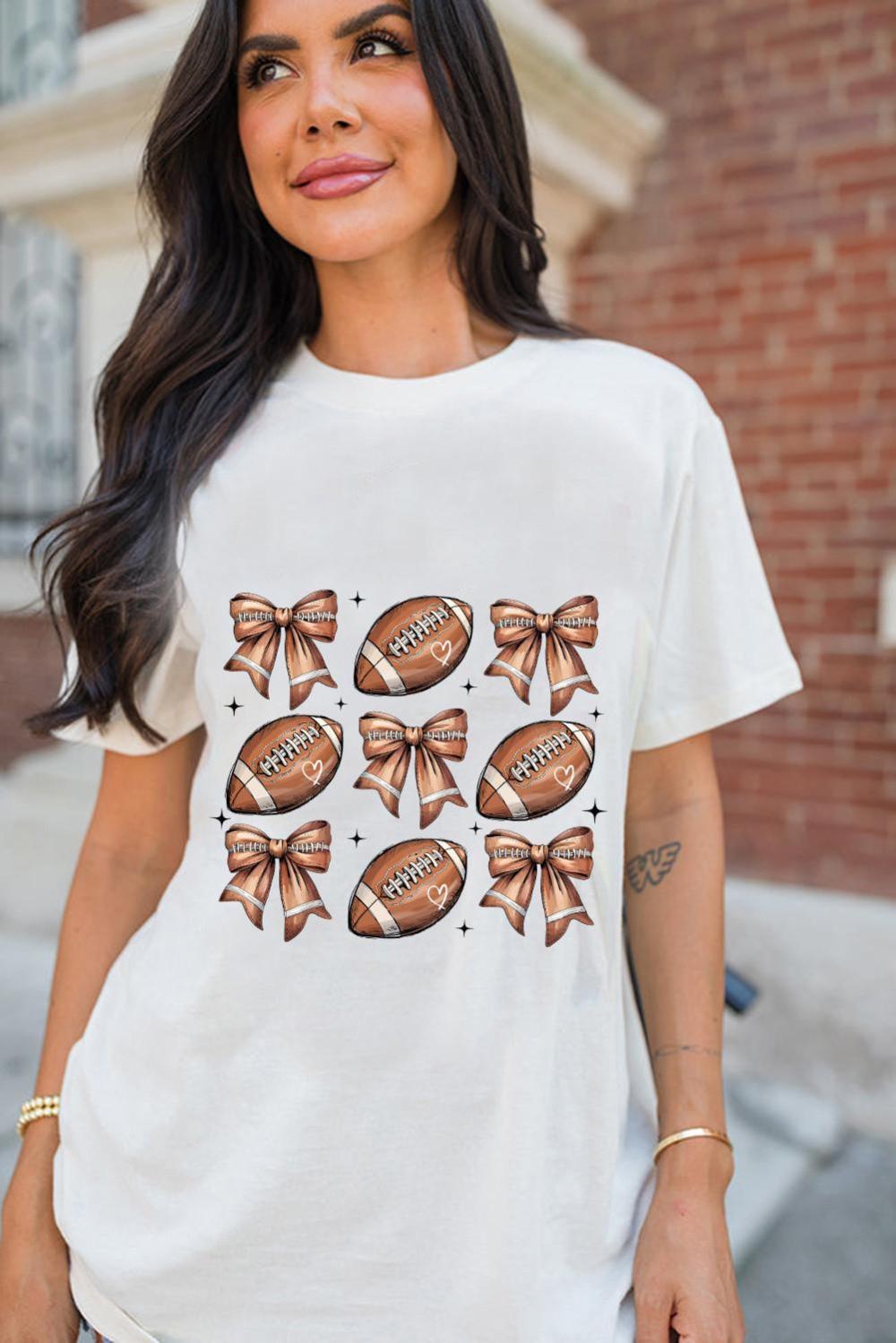 Women White Rugby Fashion Bow Print Graphic T Shirt | Tees & Tanks
