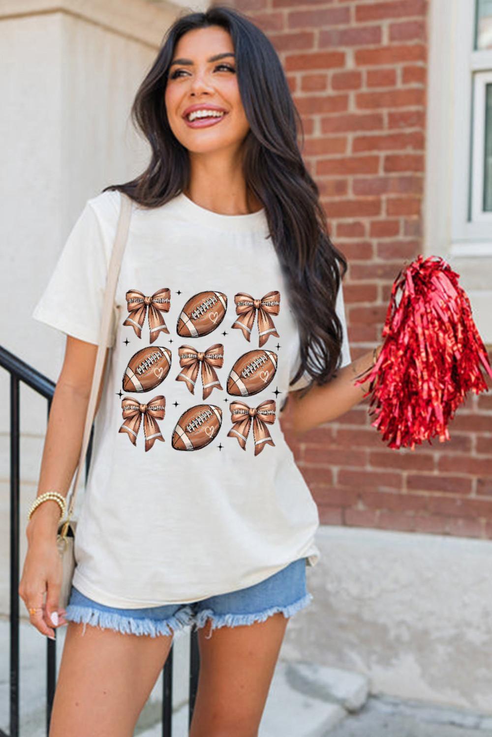 Women White Rugby Fashion Bow Print Graphic T Shirt | Tees & Tanks