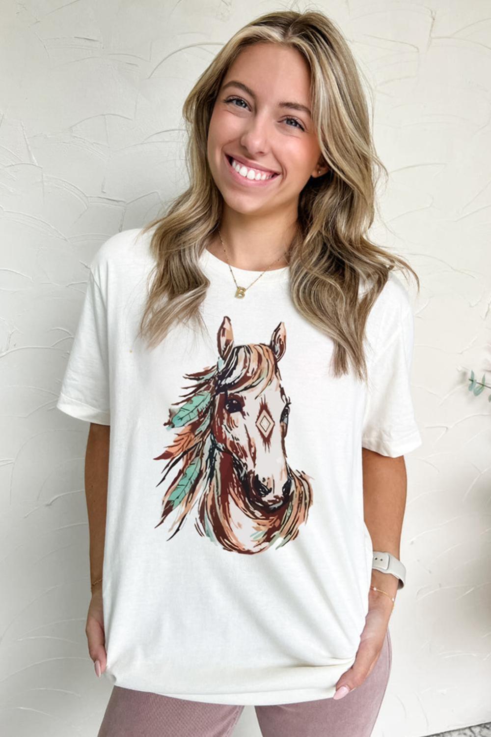 Women White Western Aztec Horse Graphic Tee | Tees & Tanks