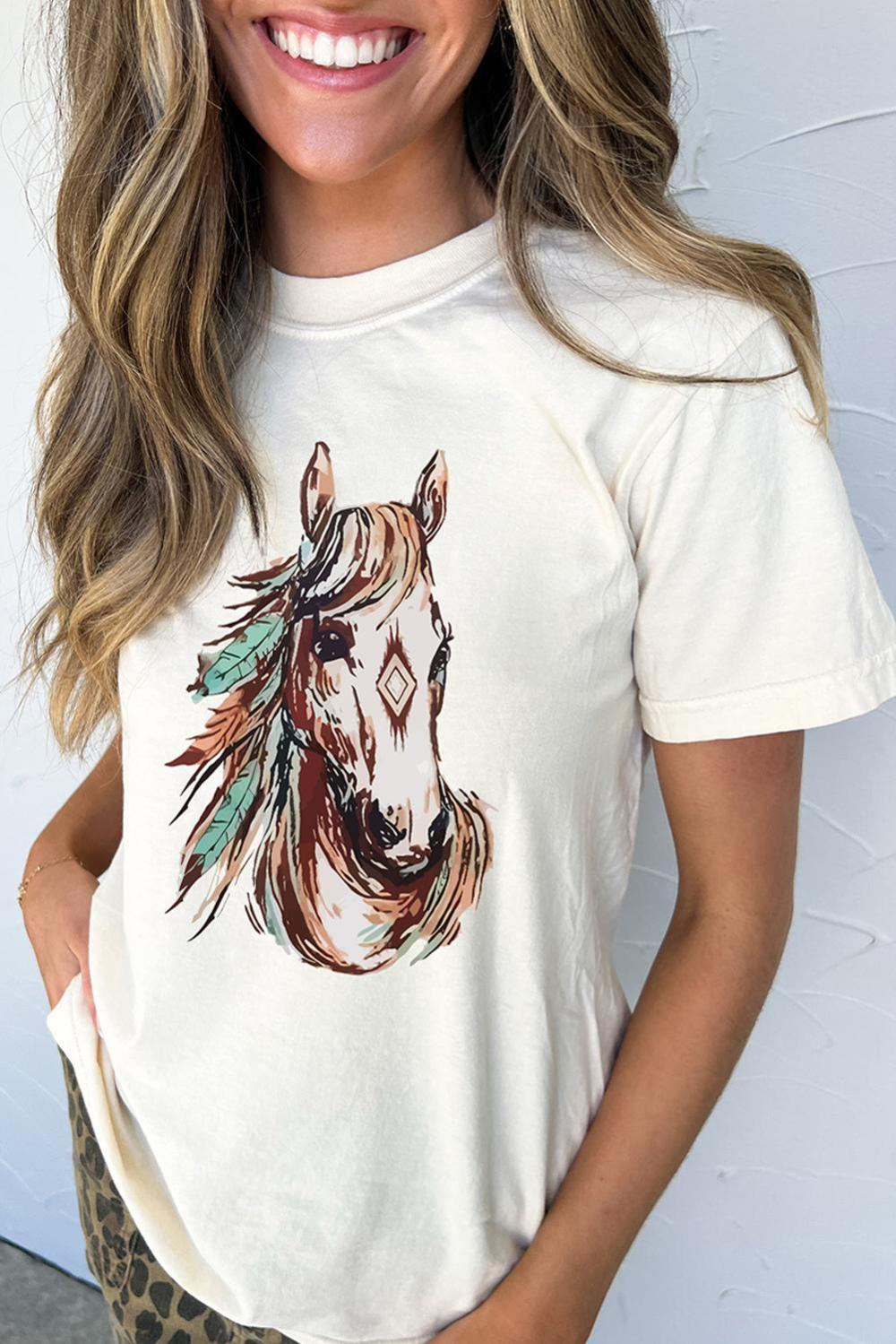 Women White Western Aztec Horse Graphic Tee | Tees & Tanks